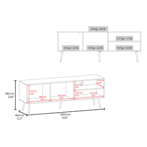 English Elm Vulcan 63" TV Stand with Cabinet and 3 Open Shelves, Cable Management, Sturdy Media Console for TVs Up to 70" White 28.3 L x 53 W x 13 H B200P253754