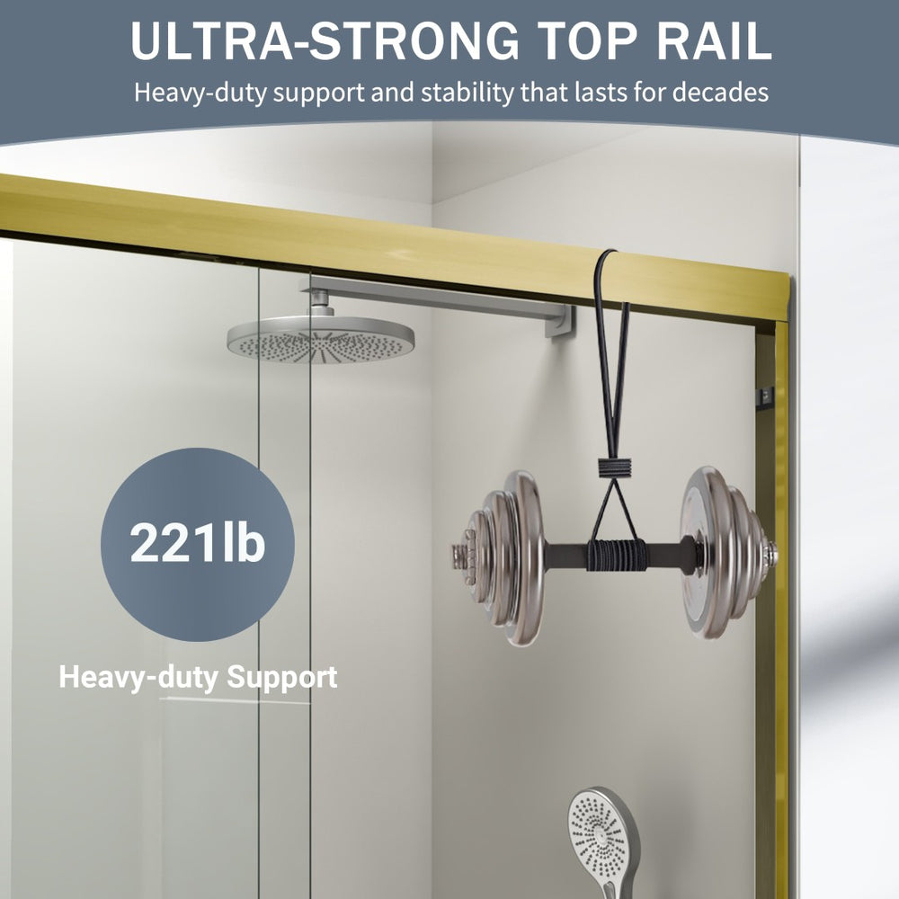 English Elm 44" Semi-frameless Double Sliding Shower Door Brushed Gold Tempered Glass Walk-in W1920P388013
