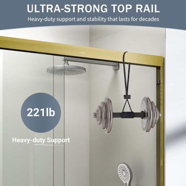 English Elm 44" Semi-frameless Double Sliding Shower Door Brushed Gold Tempered Glass Walk-in W1920P388013