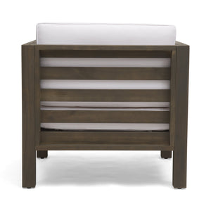 English Elm Christopher Knight Home® - OANA Outdoor Club Chair with Acacia Wood Frame, Removable Cushions, Slatted Design for Quick Drying Grey+White 65546.00WHI