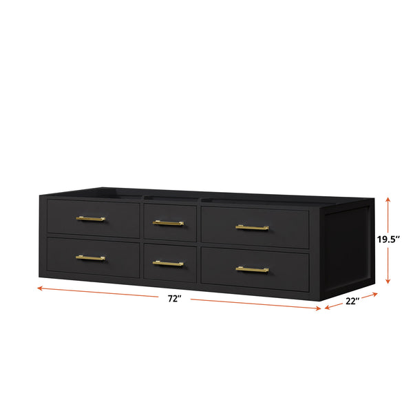 English Elm Black Double Bath Vanity 72" W X 22" D - Sleek Midcentury Design With Ample Storage & Soft-Close Drawers B2731P258057