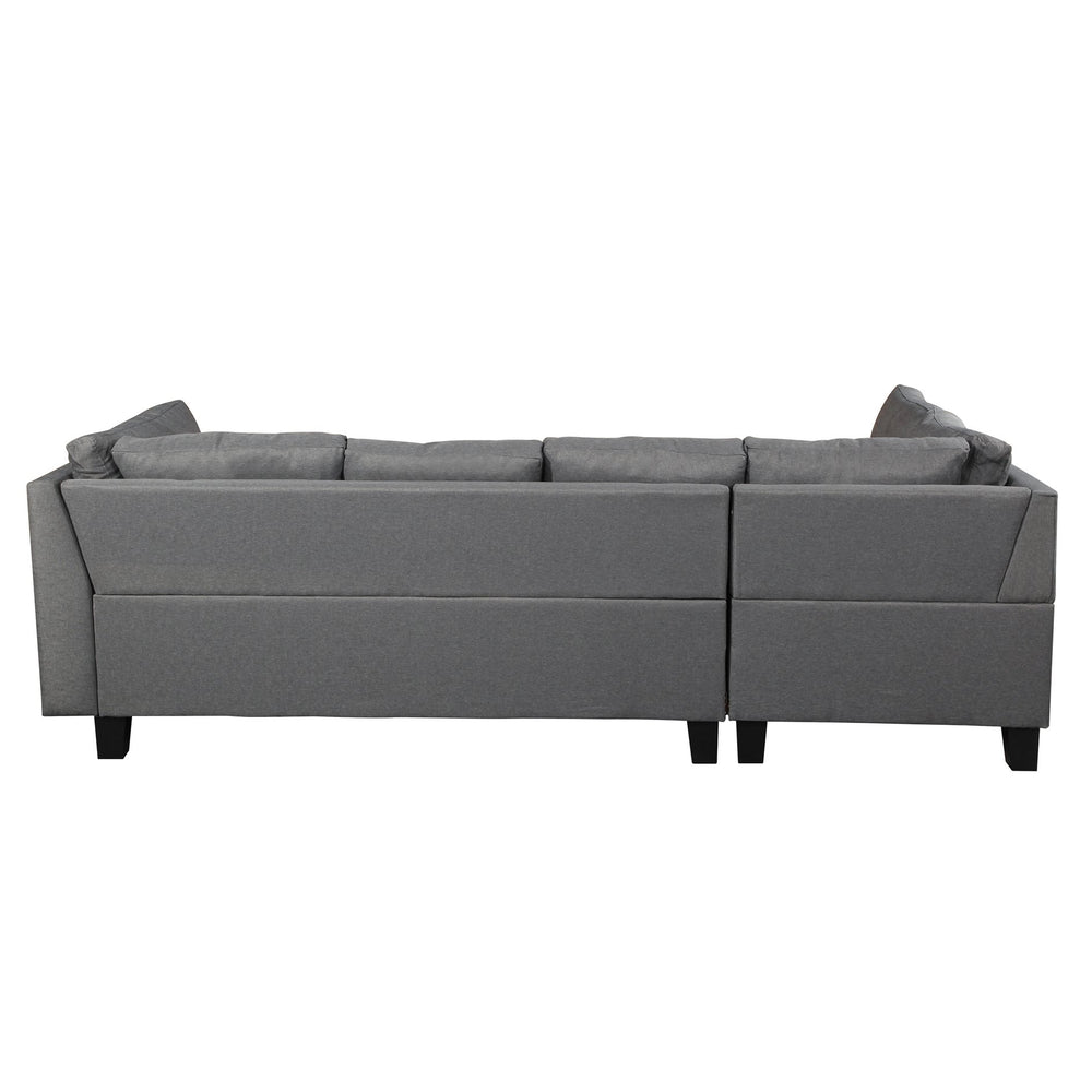 English Elm Sectional Modern Linen Fabric Sofa Set with Right-Hand Chaise, Storage Ottoman and Plush Cushions Gray W31106250