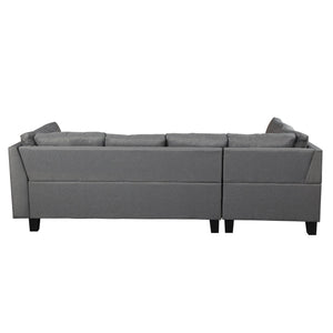 English Elm Sectional Modern Linen Fabric Sofa Set with Right-Hand Chaise, Storage Ottoman and Plush Cushions Gray W31106250