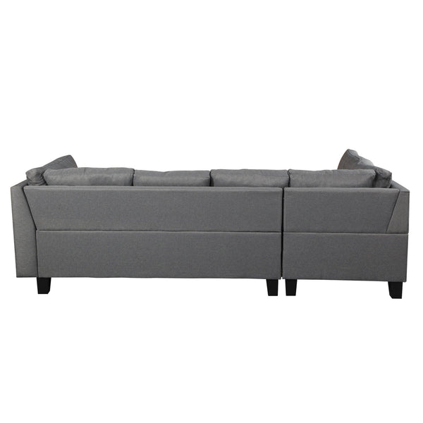 English Elm Sectional Modern Linen Fabric Sofa Set with Right-Hand Chaise, Storage Ottoman and Plush Cushions Gray W31106250