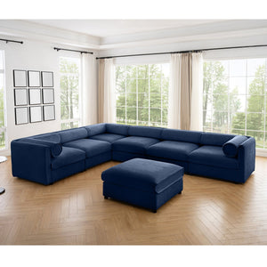 English Elm Large Modular Sectional Sofa with Chenille Comfort, Cylindrical Support, Storage & Easy Assembly Blue W714S01055