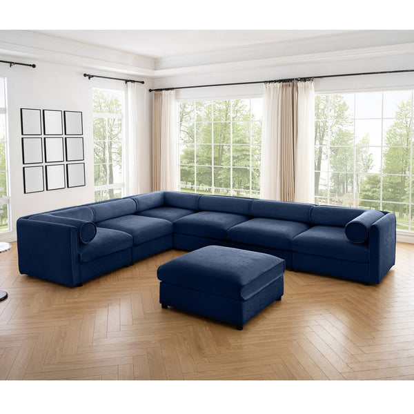 English Elm Large Modular Sectional Sofa with Chenille Comfort, Cylindrical Support, Storage & Easy Assembly Blue W714S01055