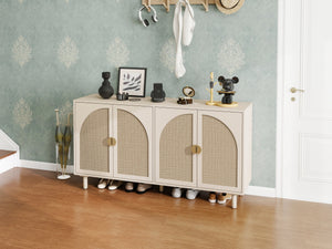 English Elm 4 Engineered Rattan 4-Door Storage Cabinet with Pine Feet, Moisture-Proof Durable Finish, Sleek Handles Natural W688134377