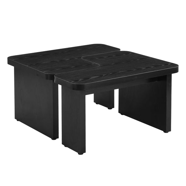 English Elm 47.24*23.62 Stylish Rectangle Wood Detachable Coffee Table with L‑Shape Farmhouse Design, Sturdy MDF and Rounded Corners Black W2317P233110