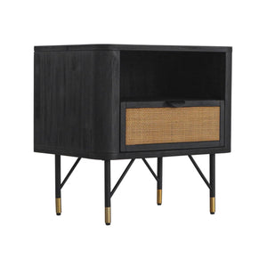 English Elm Saratoga Acacia Wood Nightstand with Cane Rattan Drawer and Open Shelf Storage B2736P464859