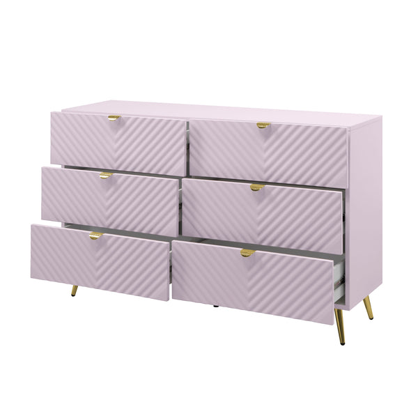 English Elm Gaines High Gloss Chest with Wave Pattern Design, Metal Legs, 5 Drawers, Durable Composite MDF Storage Light Pink 27 L x 19 W x 5 H B2726S00506