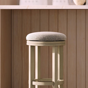 English Elm 31in. Backless Swivel Barstool Solid Wood Curved Legs Upholstered Seat Bar Kitchen Grey+Ivory B2751P436423