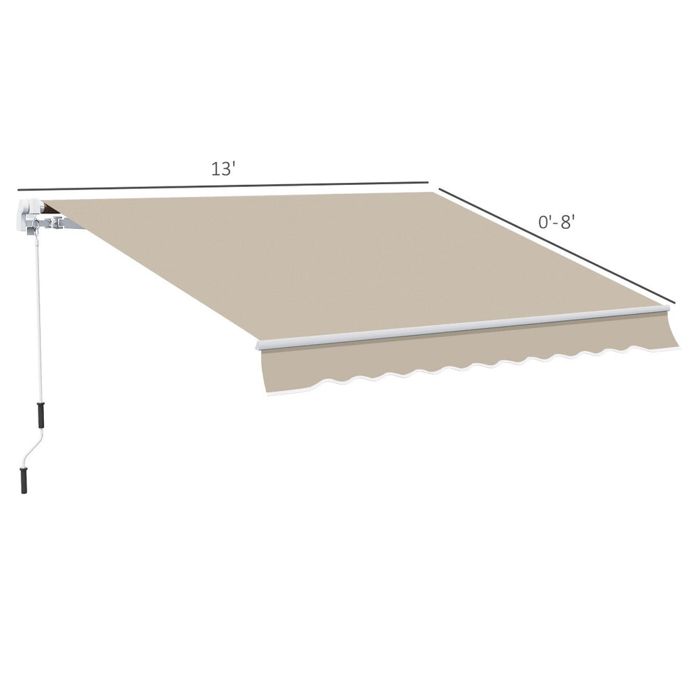 English Elm Outsunny 13' X 8' Retractable Awning - Manual Crank, Uv-Protected, Beige Sunshade For Patios & Decks W2225P174177-GIGA
