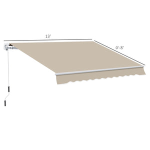 English Elm Outsunny 13' X 8' Retractable Awning - Manual Crank, Uv-Protected, Beige Sunshade For Patios & Decks W2225P174177-GIGA