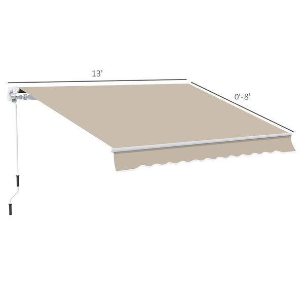 English Elm Outsunny 13' X 8' Retractable Awning - Manual Crank, Uv-Protected, Beige Sunshade For Patios & Decks W2225P174177-GIGA