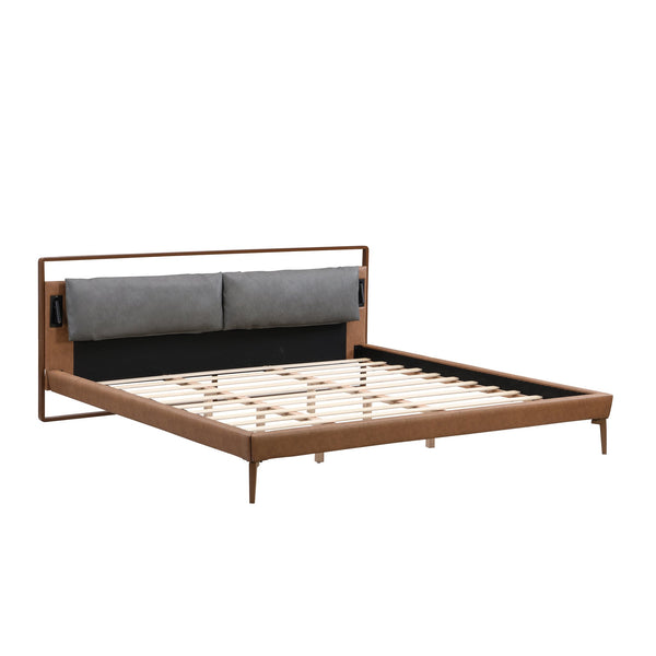 English Elm Christopher Knight Home® - Brown&Gray Leather King Bed With Adjustable Led Night Lights & Sturdy Support – Modern Elegance N758D536162D