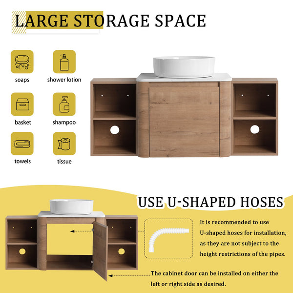 English Elm 48'' Wall-Mounted Bathroom Vanity With Elegant Ceramic Sink, Soft-Close Door & Dual Storage Shelves W999S00408