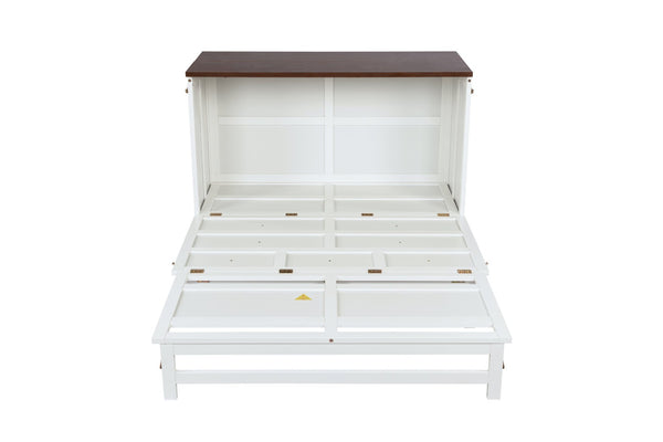 English Elm Murphy Cabinet Bed Full Pine Frame Built in Charging Station Drawer Studio Guest Room W504S00192