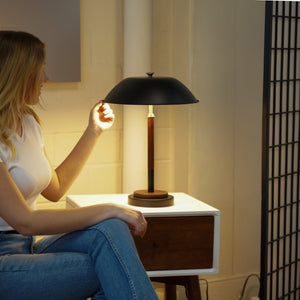 English Elm Ashcroft Furniture - High Quality Hotel Modern Umbrella Table Lamp - Walnut Base, Black Shade - Stylish Lighting For Any Space B183P315126