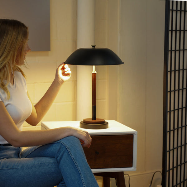 English Elm Ashcroft Furniture - High Quality Hotel Modern Umbrella Table Lamp - Walnut Base, Black Shade - Stylish Lighting For Any Space B183P315126