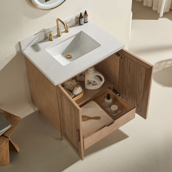 English Elm Fully Assembled 30" Light Coffee Bathroom Vanity With Solid Wood, Engineered Top & Soft-Close Drawers W1826P343423