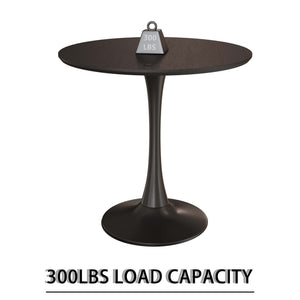 English Elm 31.5" Black Round Tulip Dining Table Set With 2 Ergonomic Leather Chairs - Modern Mid-Century Design W2189S00709