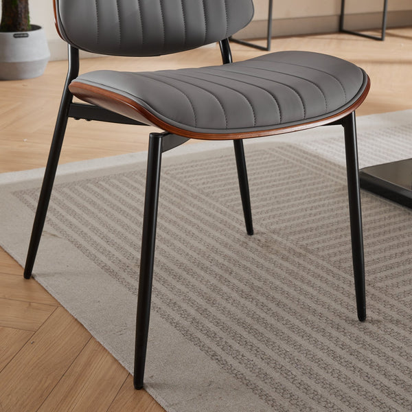 English Elm A&A Furniture Dining Chairs Set Of 2 - Mid-Century Modern Ergonomic Gray Pu Upholstered Seats W1143P191787