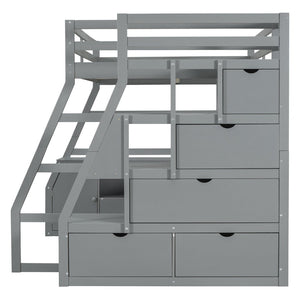 English Elm Full Size Kids Loft Bed with Integrated Desk Seven Drawers and Open Shelving Gray LT000649AAE-3
