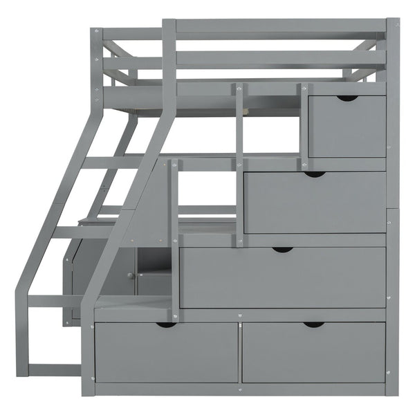 English Elm Full Size Kids Loft Bed with Integrated Desk Seven Drawers and Open Shelving Gray LT000649AAE