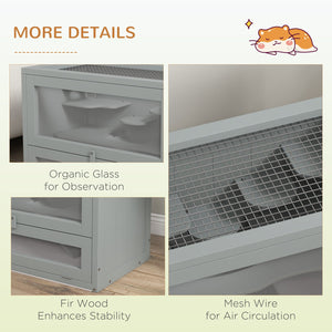 English Elm PawHut Wooden 2-Level Small Animal Habitat for Hamsters Mice Gerbils Guinea Pigs with Ramp and Ventilated Top Grey W2225P200495