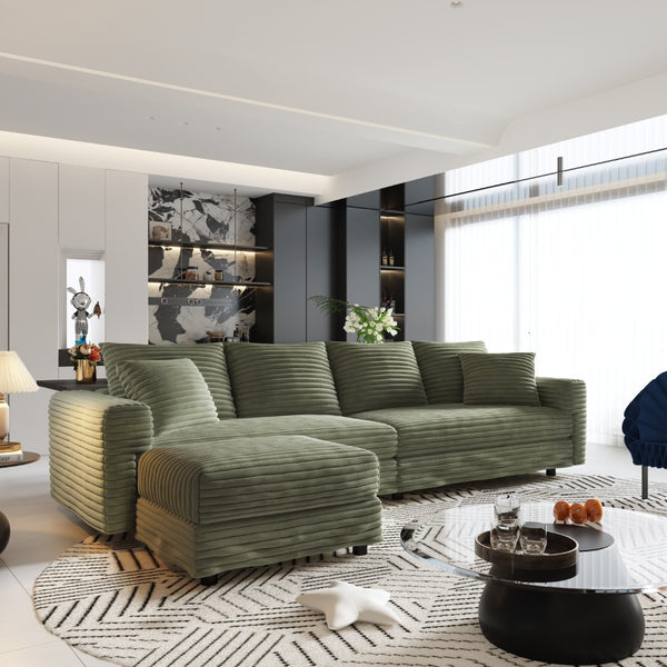 English Elm 102.4 Inch Plush Corduroy Cloud Sofa Deep Seat Four Person Convertible Lounge for Living Room Green W1885S00341