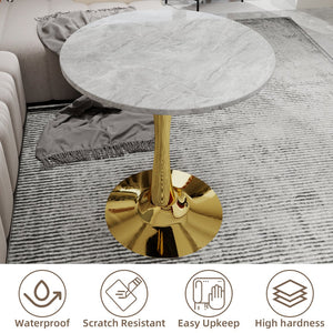English Elm Marble-Top Round Side Table With Gold Pedestal Base - Chic Accent For Modern Living Spaces W1935P353522