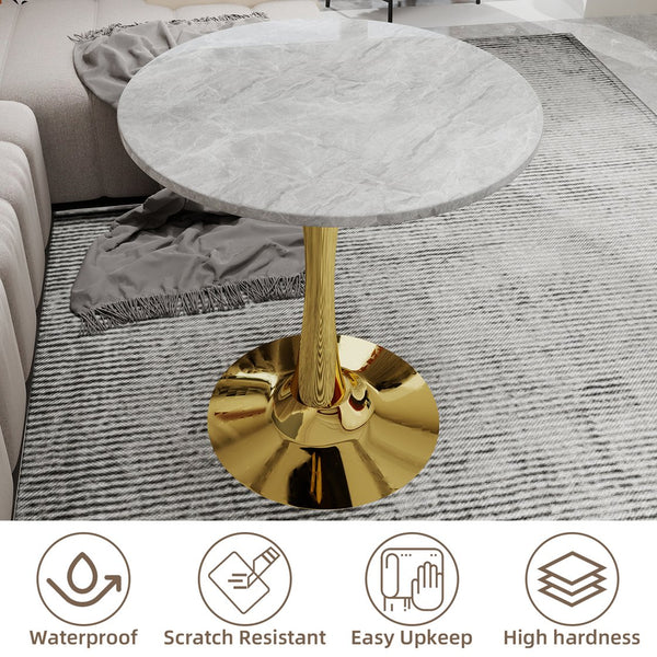 English Elm Marble-Top Round Side Table With Gold Pedestal Base - Chic Accent For Modern Living Spaces W1935P353522