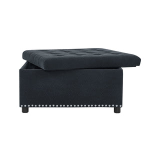 English Elm Storage Ottoman Tufted Nailhead Trim Lift Top Footstool for Living Room or Bedroom Black W5568P447086