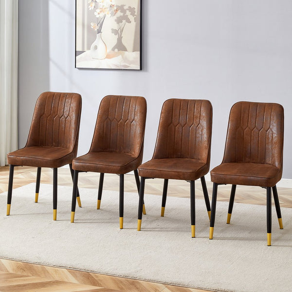 English Elm Brown Suede-Like Velvet Dining Chair Set - Elegant 4-Pack With Black Metal Legs & Gold Accents W1151P211985