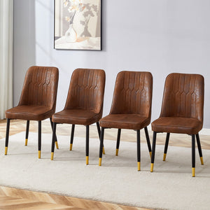 English Elm Brown Suede-Like Velvet Dining Chair Set (Four-Pack)Black Metal Legs,Dinning Chairs,Brown.