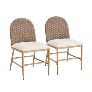 English Elm Farmhouse Armless Dining Chairs Set of 2 Woven Rattan Back Iron Frame Cushioned N762P329084D