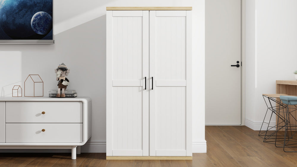 English Elm 55.1" Tall Wooden Vacuum Storage Cabinet with Adjustable Shelf, 2-Door Slim Broom Closet, White Durable Finish W282P338171