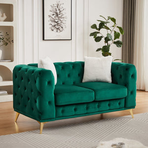 English Elm Fx Velvet Chesterfield Sofa Button Tufted Diamond Quilted Design with Accent Pillows Green W1926S00078