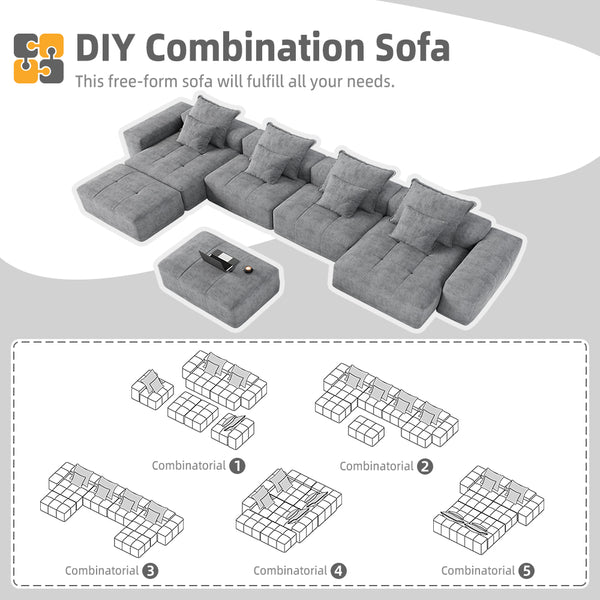 English Elm Modern Oversized Modular Sectional Sofa – Plush Chenille, 8 Diy Configurations, No Assembly, Grey W1885S00068