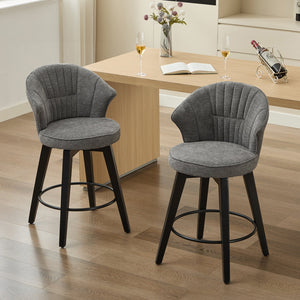 English Elm 008-Wing Upholstered Swivel Counter Stools Set of 2 with Solid Wood Legs, Chenille Comfort & 250lb Capacity DARK GREY W2636P239834