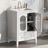 English Elm 24" Bathroom Vanity With Sink, Bathroom Vanity Cabinet With One Drawer and Doors, Adjustable Shelf, Solid Wood and Mdf, White