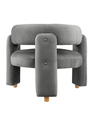 English Elm Accent Chair with Hollow Backrest for Ergonomic Support, Solid Wood Frame, Stylish Fabric Upholstery Grey W1420P194057