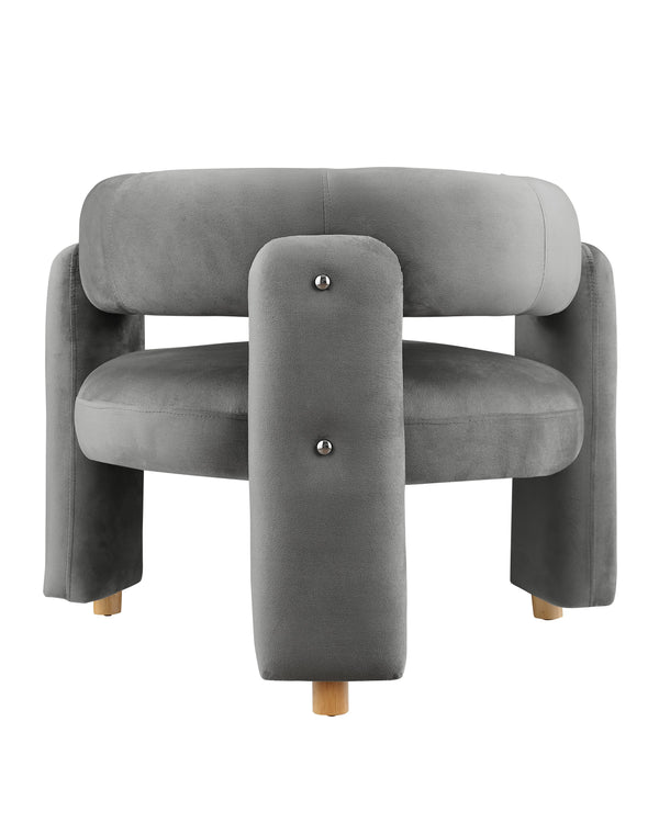 English Elm Accent Chair with Hollow Backrest for Ergonomic Support, Solid Wood Frame, Stylish Fabric Upholstery Grey W1420P194057