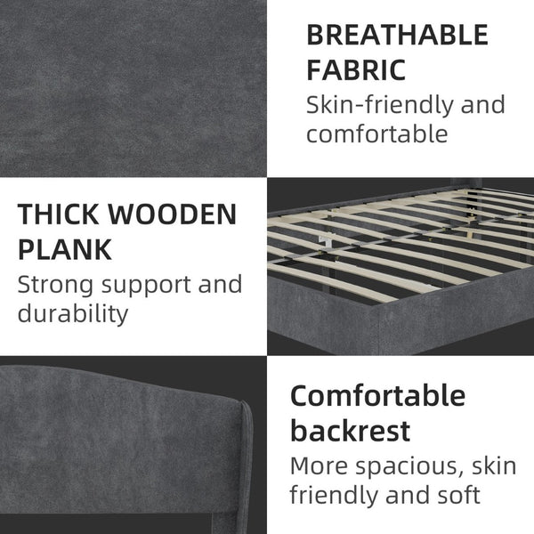 English Elm Suede Tufted Platform Bed Full Size Upholstered Headboard for Restful Bedroom Retreat Grey W1935P361013
