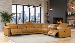 English Elm Leather Match Modular Sectional Power Reclining Sofa with Console and Cup Holders Ginger B2748S00025