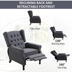 English Elm HOMCOM Vintage Tufted Wingback Recliner Chair with Retractable Footrest, Linen Upholstery, Grey - Adjustable Comfort and Solid Frame W2225P217220