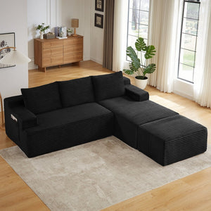 English Elm U-shaped Corduroy Cloud Sectional Deep Seat Modular Sofa for Living Room Lounge W2339S00101