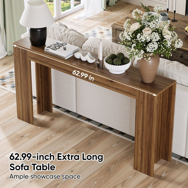 English Elm 62.99-inch Farmhouse Console Table Slim Entryway Sofa Accent with Rustic Wood Finish Walnut W1706P399684