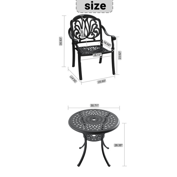 English Elm 3-Piece Elegant Cast Aluminum Patio Set With Brown Cushions – Stylish, Durable, Space-Saving Design W1710S00043