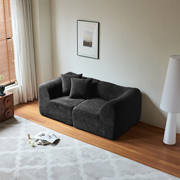 English Elm Modern Velvet Compressed 2-Seater Sofa Loveseat for Small Spaces — Plush Foam Seating, Space-Saving Design, Durable Comfort Black W1765P349642
